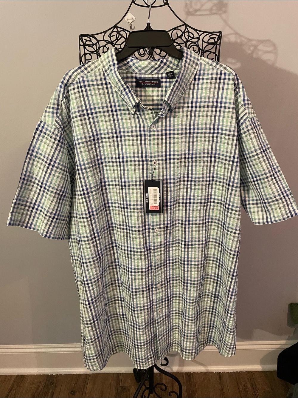 Roundtree & Yorke Short-Sleeve Plaid Button-Down Shirt - Blue & Light Green